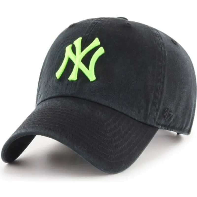 47 Brand Curved Brim Green Logo New York Yankees MLB Clean Up Black Cap