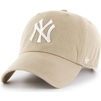 Casquette courbée beige avec logo blanc New York Yankees MLB Clean Up 47 Brand