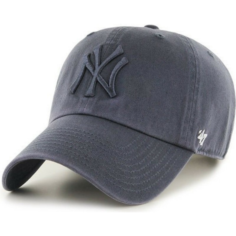 47-brand-curved-brim-grey-logo-new-york-yankees-mlb-clean-up-grey-denim-cap