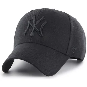 Czarna czapka z daszkiem snapback z czarnym logo New York Yankees MLB MVP od 47 Brand