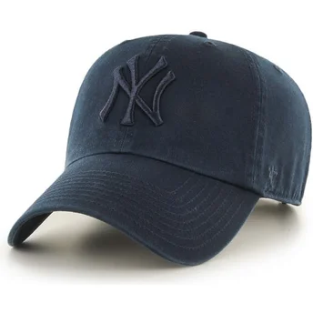 Marinblå böjd keps med marinblått New York Yankees MLB Clean Up-logotyp från 47 Brand