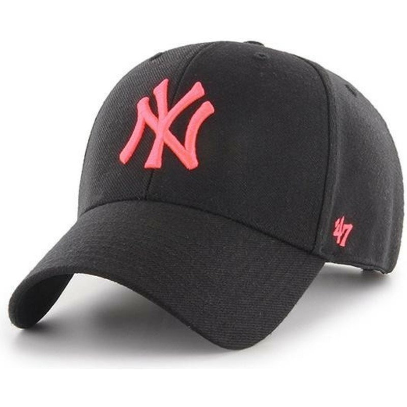 47-brand-curved-brim-pink-logo-new-york-yankees-mlb-mvp-black-snapback-cap