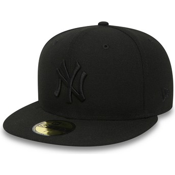 New Era Flat Brim 59FIFTY Black on Black New York Yankees MLB Black Fitted Cap