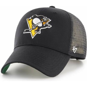 47 Brand Yellow Logo Pittsburgh Penguins NHL MVP Branson Black Trucker Hat