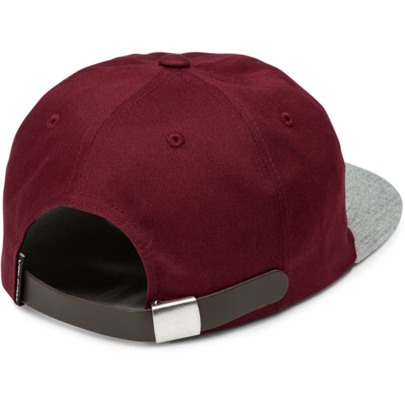 volcom-flat-brim-wild-ginger-stone-battery-red-adjustable-cap-with-grey-visor