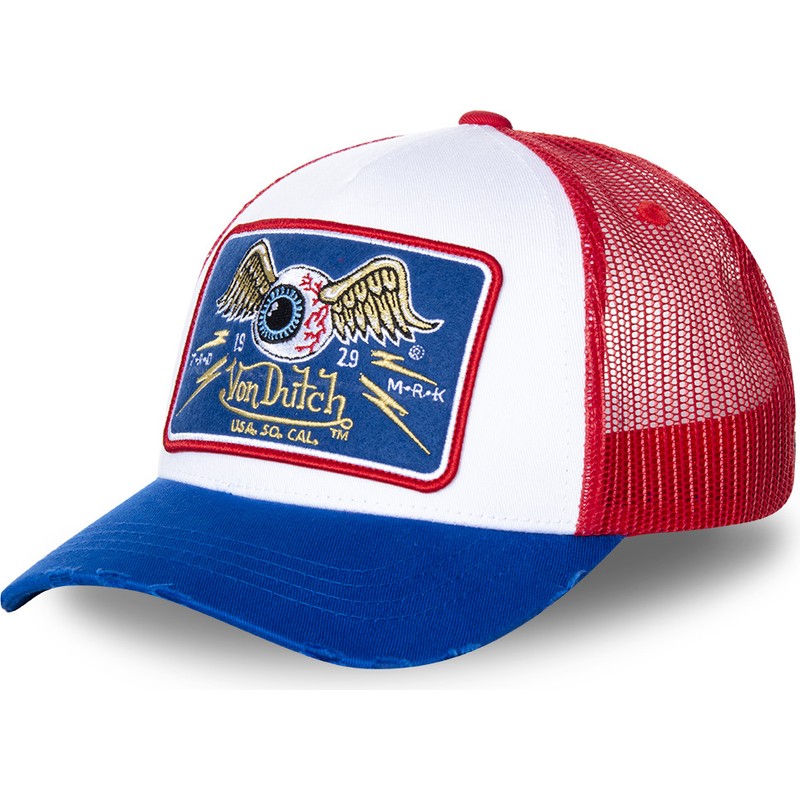 red and blue von dutch hat