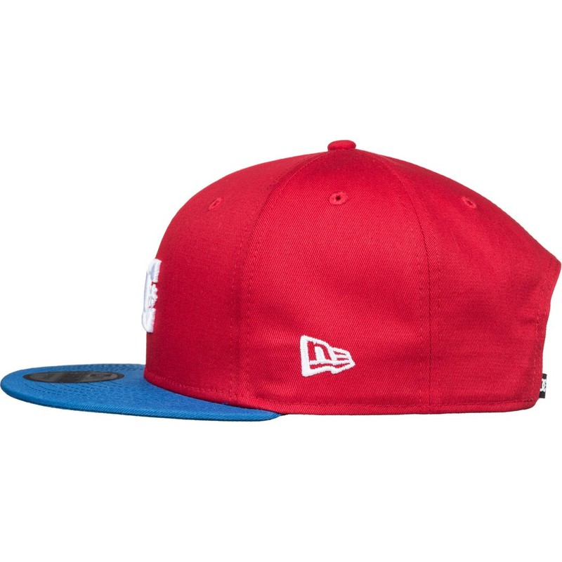 red baseball cap with blue brim