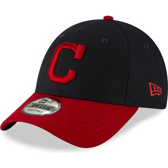 New Era Curved Brim 9FORTY The League Cleveland Indians MLB Navy Blue and Red Adjustable Cap