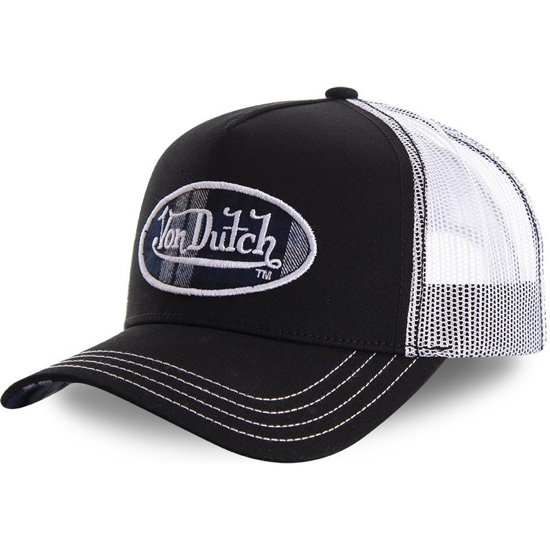 black and white von dutch trucker hat