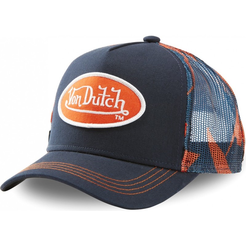 orange and blue von dutch hat