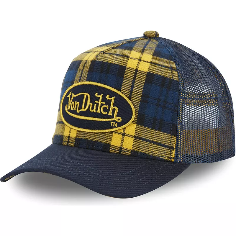 von-dutch-car-a4-yellow-and-blue-checkered-trucker-hat