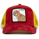 gorra-trucker-roja-y-amarilla-leopardo-flaming-hot-cheetah-the-farm-de-goorin-bros