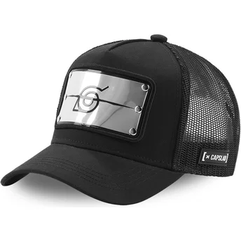 Schwarze Konoha Trucker-Kappe BAN Naruto von Capslab
