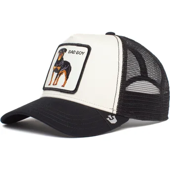 gorra-trucker-blanca-y-negra-perro-rottweiler-bad-boy-the-baddest-boy-the-farm-de-goorin-bros