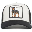 gorra-trucker-blanca-y-negra-perro-rottweiler-bad-boy-the-baddest-boy-the-farm-de-goorin-bros