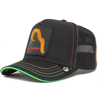 Gorra trucker negra y verde ciempiés One Hundred Bug Blaster The Farm de Goorin Bros.