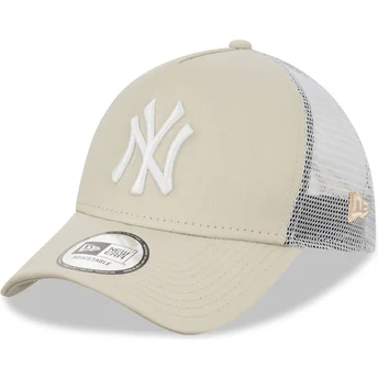 Καπέλο trucker μπεζ και άσπρο 9FORTY A Frame των New York Yankees MLB της New Era