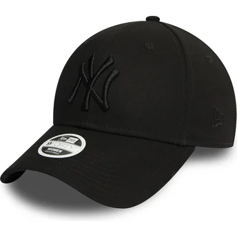 Gorra curva negra ajustable con logo negro para mujer 9FORTY Essential de New York Yankees MLB de New Era