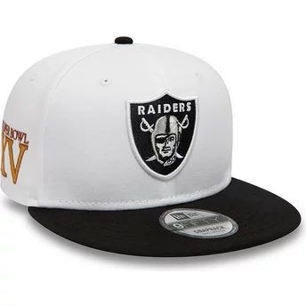 New Era Flat Brim 9FIFTY Crown Patches Super Bowl XV Las Vegas Raiders NFL White and Black Snapback Cap