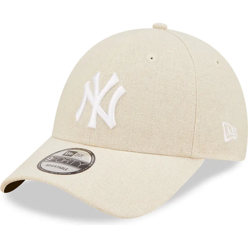 New Era Curved Brim 9FORTY Linen New York Yankees MLB Beige Adjustable ...