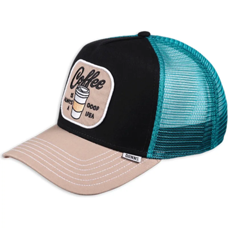 schwarze-blaue-und-braune-trucker-cap-coffe-is-always-a-good-idea-hft-food-von-djinns