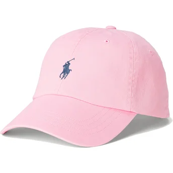 Justerbar rosa keps med böjd skärm och blå Cotton Chino Classic Sport-logotyp från Polo Ralph Lauren