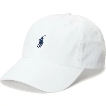 Polo Ralph Lauren Curved Brim Blue Logo Cotton Chino Classic Sport White Adjustable Cap