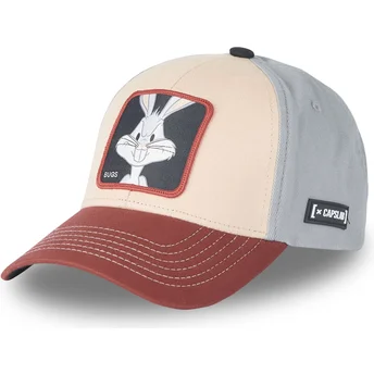 Snapback-Kappe in Beige, Marineblau und Rot mit Bugs Bunny BU6 Looney Tunes von Capslab