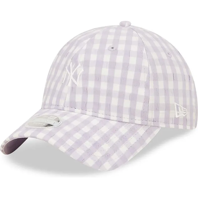 jasnofioletowa-zakrzywiona-czapka-regulowana-damska-9twenty-gingham-new-york-yankees-mlb-new-era