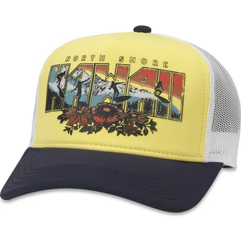 Gorra trucker amarilla, blanca y negra snapback Hawaii...