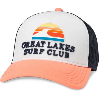 Czapka trucker biała, granatowa i pomarańczowa snapback...