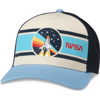 American Needle NASA Sinclair Beige, Navy Blue and Light Blue Snapback Trucker Hat