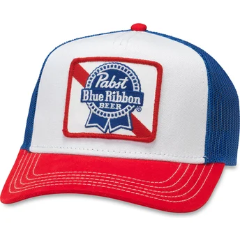 Gorra trucker blanca, azul y roja snapback Pabst Blue Ribbon Valin de American Needle