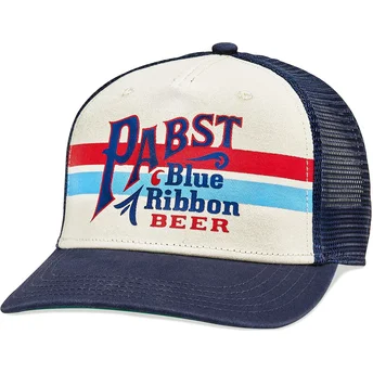 Beige und marineblau Snapback Trucker-Kappe Pabst Blue Ribbon Sinclair von American Needle