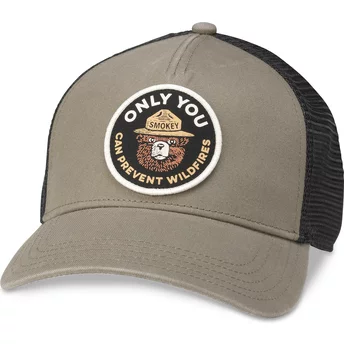 American Needle Smokey Bear Valin Brown and Black Snapback Trucker Hat