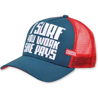 Καπέλο τράκερ μπλε και κόκκινο I Surf You Work She Pays HFT της Coastal