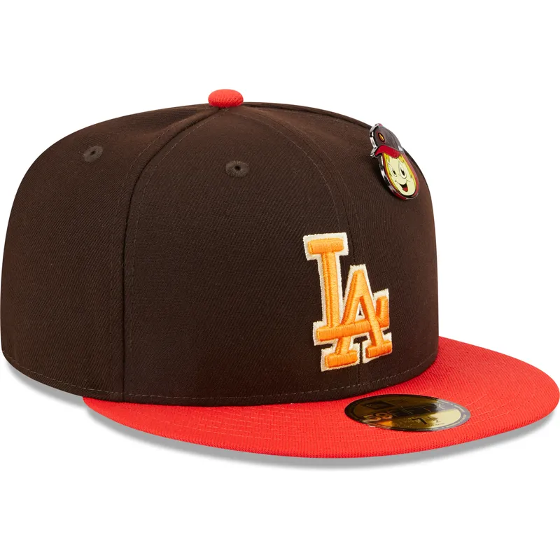 plaska-czapka-brazowo-czerwona-dopasowana-59fifty-the-elements-fire-pin-los-angeles-dodgers-mlb-new-era