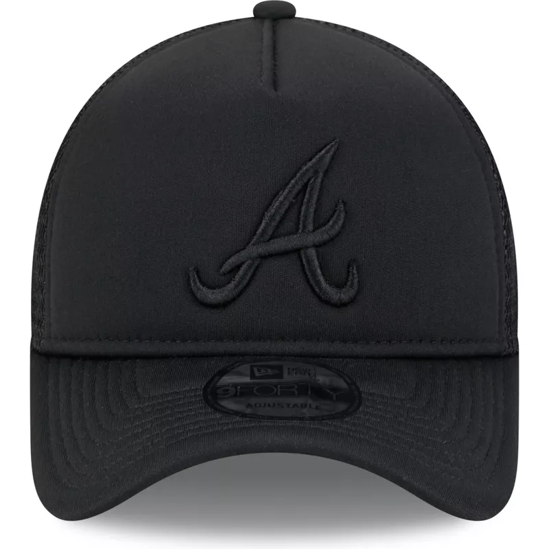 New Era Black Logo 9FORTY A Frame All Day Trucker Atlanta Braves MLB Black  Trucker Hat