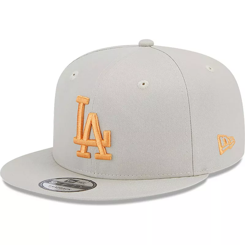 New Era Flat Brim Orange Logo 9FIFTY Side Patch Los Angeles Dodgers Beige Snapback Cap