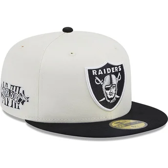 Gorra plana blanca y negra ajustada 59FIFTY Championships de Las Vegas Raiders NFL de New Era