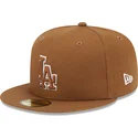 gorra-plana-marron-ajustada-59fifty-team-outline-de-los-angeles-dodgers-mlb-de-new-era