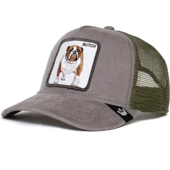 gorra-trucker-gris-y-verde-perro-bulldog-butch-wulbul-corduroy-the-farm-de-goorin-bros