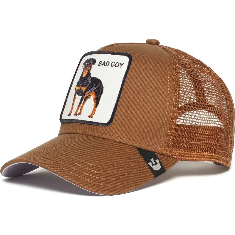 gorra-trucker-marron-perro-rottweiler-the-baddest-boy-the-farm-de-goorin-bros