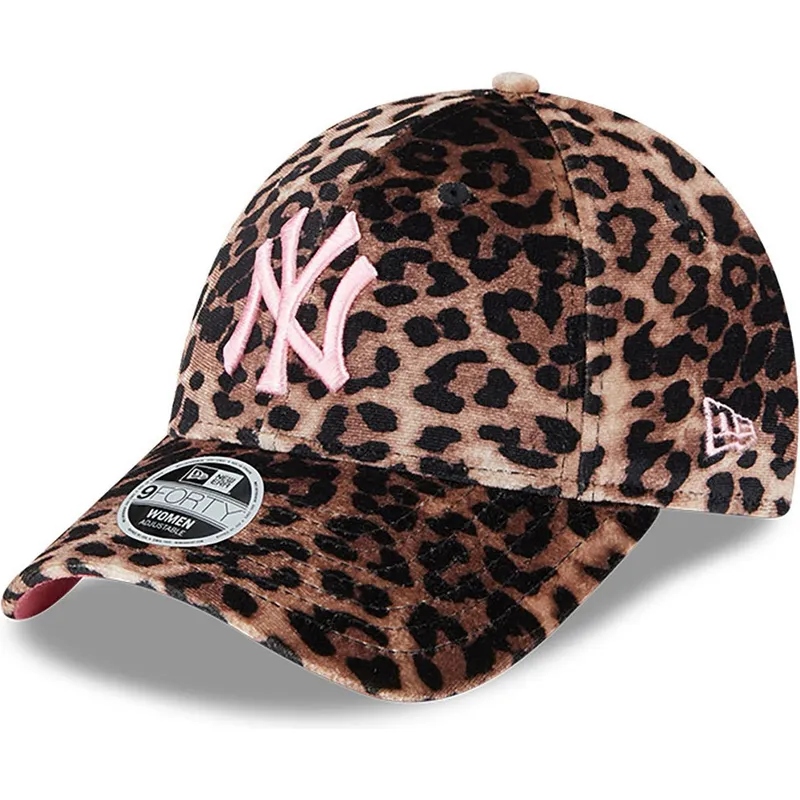 New Era Curved Brim Women Pink Logo 9FORTY Velour New York Yankees MLB  Leopard Adjustable Cap