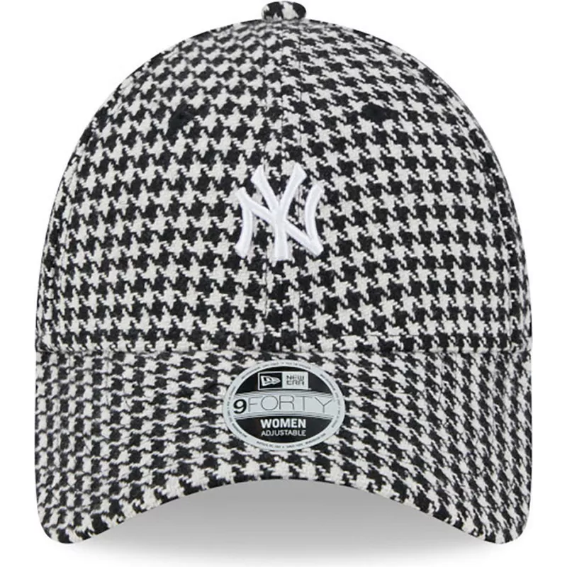 New Era Curved Brim Women 9FORTY Houndstooth New York Yankees MLB Black and  White Adjustable Cap