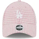 new-era-curved-brim-women-9forty-houndstooth-los-angeles-dodgers-mlb-pink-and-white-adjustable-cap