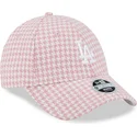 new-era-curved-brim-women-9forty-houndstooth-los-angeles-dodgers-mlb-pink-and-white-adjustable-cap