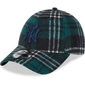 casquette-courbee-verte-ajustable-avec-logo-bleu-9forty-check-new-york-yankees-mlb-new-era