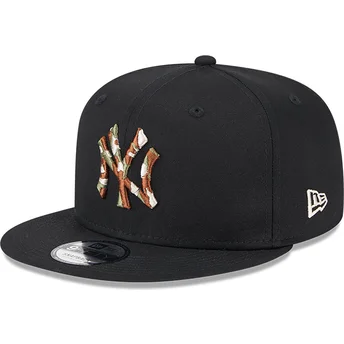 Μαύρο επίπεδο καπέλο snapback με καφέ λογότυπο 9FIFTY Seasonal Infill των New York Yankees MLB από τη New Era