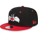 gorra-plana-negra-y-roja-snapback-9fifty-de-silvestre-looney-tunes-de-new-era